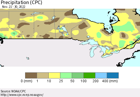 Canada Precipitation (CPC) Thematic Map For 11/21/2022 - 11/30/2022