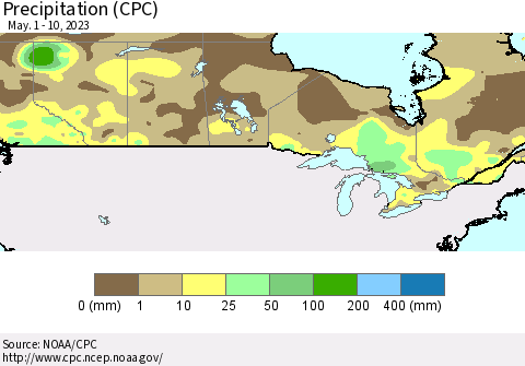 Canada Precipitation (CPC) Thematic Map For 5/1/2023 - 5/10/2023