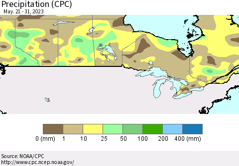 Canada Precipitation (CPC) Thematic Map For 5/21/2023 - 5/31/2023