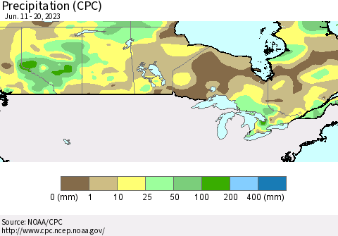 Canada Precipitation (CPC) Thematic Map For 6/11/2023 - 6/20/2023