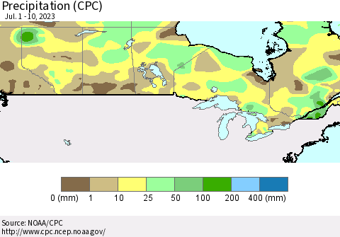 Canada Precipitation (CPC) Thematic Map For 7/1/2023 - 7/10/2023
