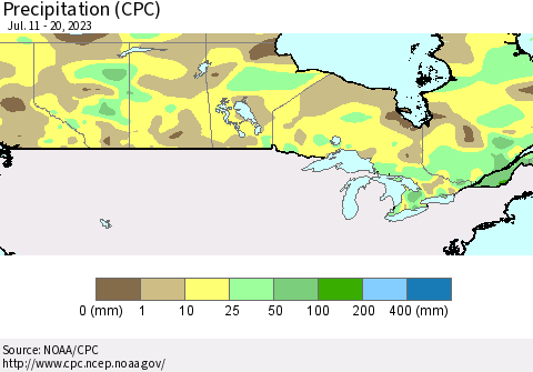 Canada Precipitation (CPC) Thematic Map For 7/11/2023 - 7/20/2023