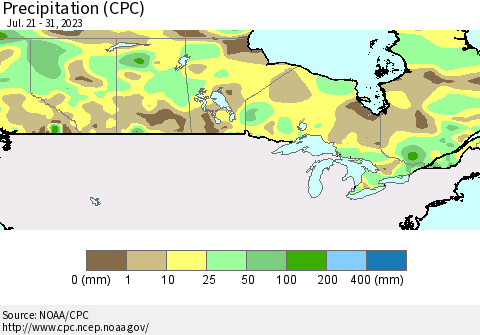 Canada Precipitation (CPC) Thematic Map For 7/21/2023 - 7/31/2023