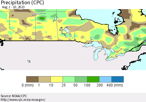 Canada Precipitation (CPC) Thematic Map For 8/1/2023 - 8/10/2023