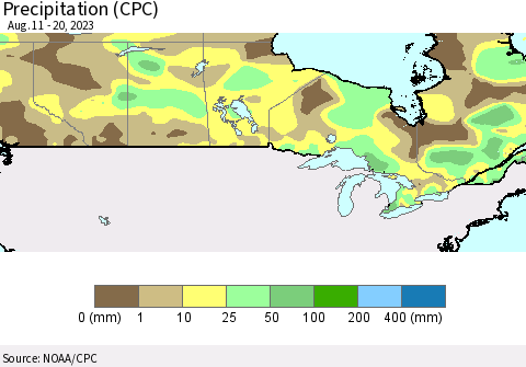 Canada Precipitation (CPC) Thematic Map For 8/11/2023 - 8/20/2023