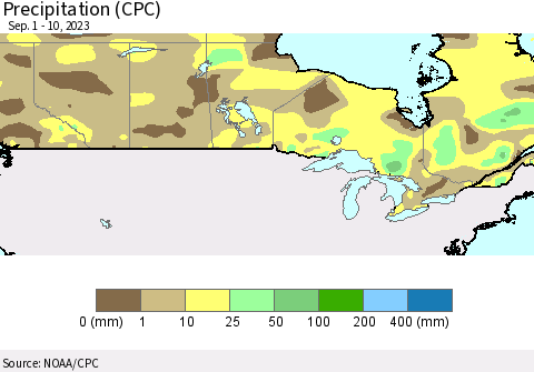 Canada Precipitation (CPC) Thematic Map For 9/1/2023 - 9/10/2023