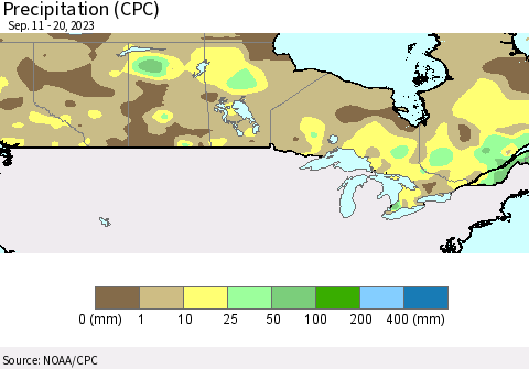 Canada Precipitation (CPC) Thematic Map For 9/11/2023 - 9/20/2023
