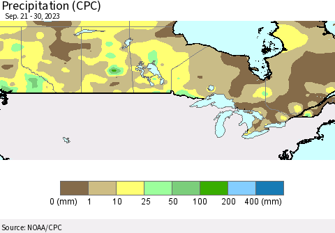Canada Precipitation (CPC) Thematic Map For 9/21/2023 - 9/30/2023