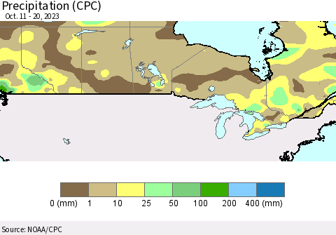 Canada Precipitation (CPC) Thematic Map For 10/11/2023 - 10/20/2023