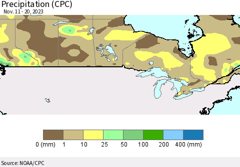 Canada Precipitation (CPC) Thematic Map For 11/11/2023 - 11/20/2023