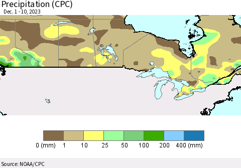 Canada Precipitation (CPC) Thematic Map For 12/1/2023 - 12/10/2023