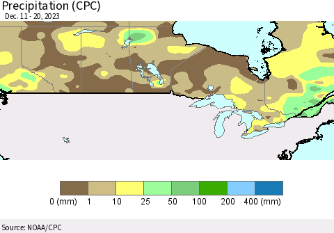 Canada Precipitation (CPC) Thematic Map For 12/11/2023 - 12/20/2023