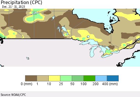 Canada Precipitation (CPC) Thematic Map For 12/21/2023 - 12/31/2023