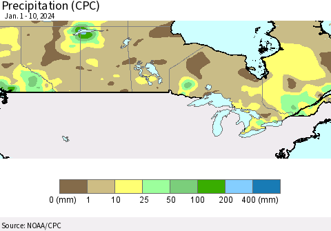 Canada Precipitation (CPC) Thematic Map For 1/1/2024 - 1/10/2024