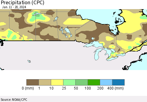 Canada Precipitation (CPC) Thematic Map For 1/11/2024 - 1/20/2024