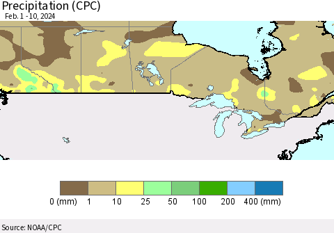 Canada Precipitation (CPC) Thematic Map For 2/1/2024 - 2/10/2024