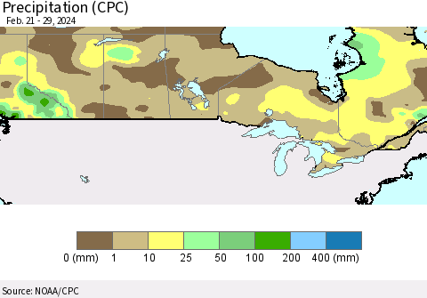 Canada Precipitation (CPC) Thematic Map For 2/21/2024 - 2/29/2024