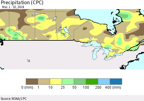 Canada Precipitation (CPC) Thematic Map For 3/1/2024 - 3/10/2024