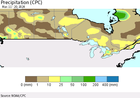 Canada Precipitation (CPC) Thematic Map For 3/11/2024 - 3/20/2024