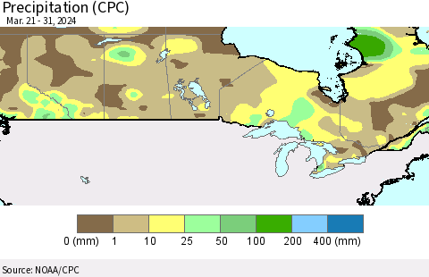 Canada Precipitation (CPC) Thematic Map For 3/21/2024 - 3/31/2024