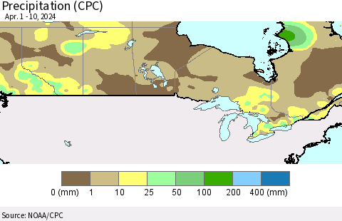 Canada Precipitation (CPC) Thematic Map For 4/1/2024 - 4/10/2024
