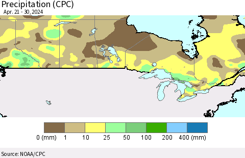Canada Precipitation (CPC) Thematic Map For 4/21/2024 - 4/30/2024