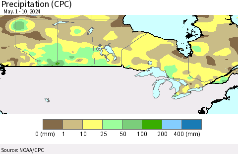 Canada Precipitation (CPC) Thematic Map For 5/1/2024 - 5/10/2024