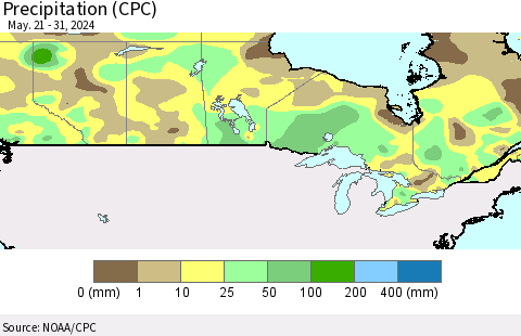 Canada Precipitation (CPC) Thematic Map For 5/21/2024 - 5/31/2024