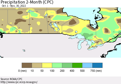 Canada Precipitation 2-Month (CPC) Thematic Map For 10/1/2022 - 11/30/2022