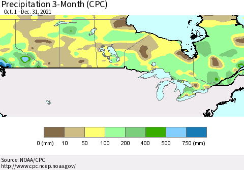 Canada Precipitation 3-Month (CPC) Thematic Map For 10/1/2021 - 12/31/2021