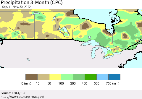 Canada Precipitation 3-Month (CPC) Thematic Map For 9/1/2022 - 11/30/2022