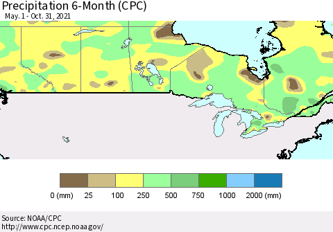 Canada Precipitation 6-Month (CPC) Thematic Map For 5/1/2021 - 10/31/2021