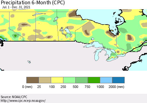Canada Precipitation 6-Month (CPC) Thematic Map For 7/1/2021 - 12/31/2021