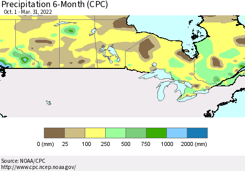 Canada Precipitation 6-Month (CPC) Thematic Map For 10/1/2021 - 3/31/2022