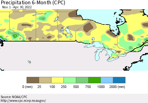 Canada Precipitation 6-Month (CPC) Thematic Map For 11/1/2021 - 4/30/2022