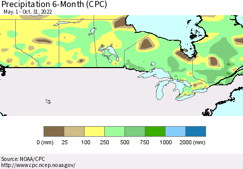 Canada Precipitation 6-Month (CPC) Thematic Map For 5/1/2022 - 10/31/2022