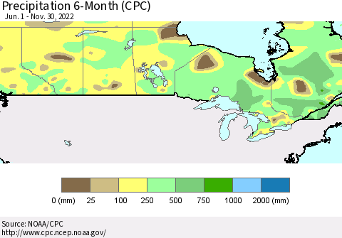 Canada Precipitation 6-Month (CPC) Thematic Map For 6/1/2022 - 11/30/2022