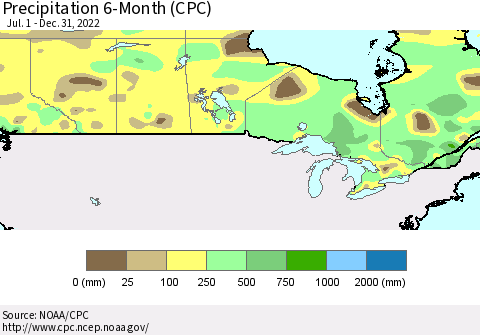 Canada Precipitation 6-Month (CPC) Thematic Map For 7/1/2022 - 12/31/2022