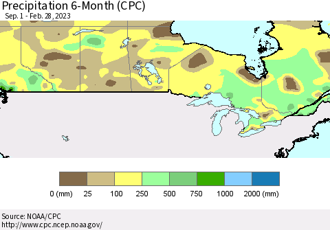 Canada Precipitation 6-Month (CPC) Thematic Map For 9/1/2022 - 2/28/2023