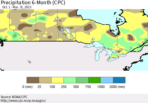 Canada Precipitation 6-Month (CPC) Thematic Map For 10/1/2022 - 3/31/2023