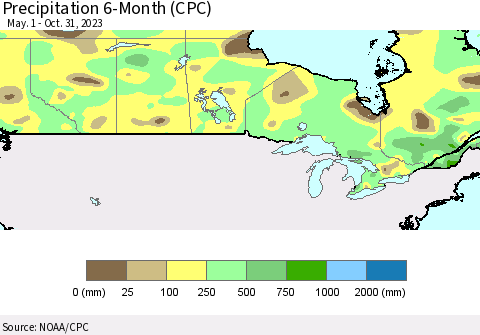 Canada Precipitation 6-Month (CPC) Thematic Map For 5/1/2023 - 10/31/2023