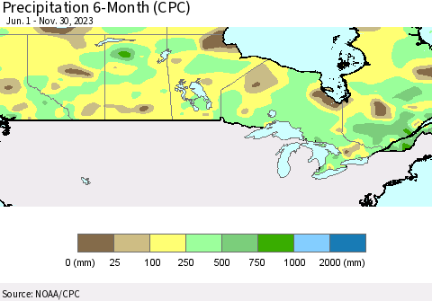 Canada Precipitation 6-Month (CPC) Thematic Map For 6/1/2023 - 11/30/2023