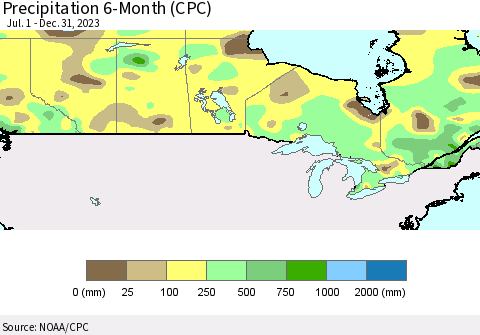 Canada Precipitation 6-Month (CPC) Thematic Map For 7/1/2023 - 12/31/2023