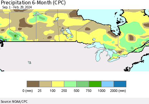 Canada Precipitation 6-Month (CPC) Thematic Map For 9/1/2023 - 2/29/2024