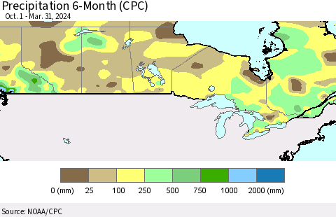 Canada Precipitation 6-Month (CPC) Thematic Map For 10/1/2023 - 3/31/2024