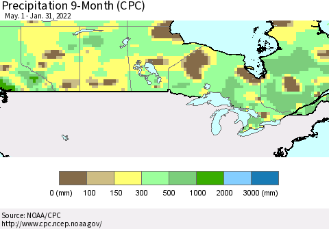 Canada Precipitation 9-Month (CPC) Thematic Map For 5/1/2021 - 1/31/2022
