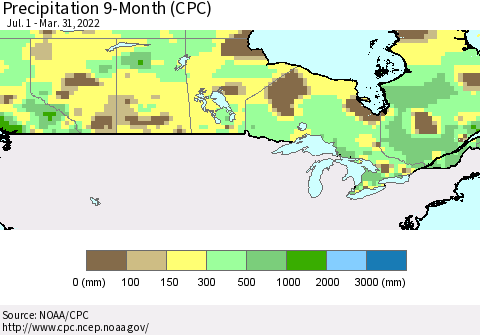 Canada Precipitation 9-Month (CPC) Thematic Map For 7/1/2021 - 3/31/2022