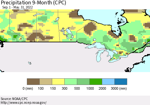 Canada Precipitation 9-Month (CPC) Thematic Map For 9/1/2021 - 5/31/2022