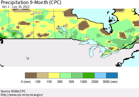 Canada Precipitation 9-Month (CPC) Thematic Map For 10/1/2021 - 6/30/2022