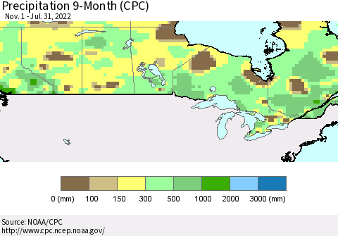 Canada Precipitation 9-Month (CPC) Thematic Map For 11/1/2021 - 7/31/2022